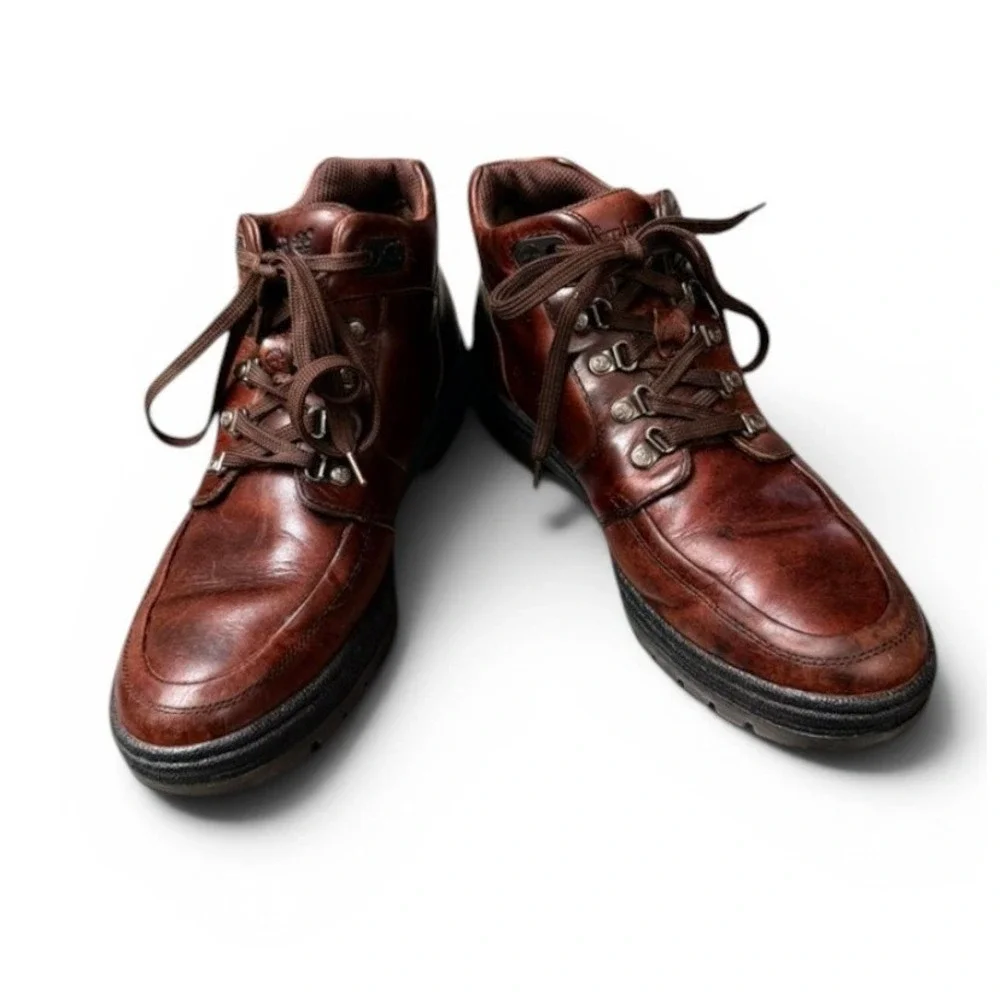 TIMBERLAND‎ Brown Leather Hiking Boots Moc Toe Lug Sole Men's 9–9.5
